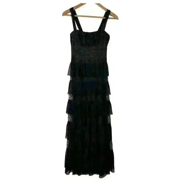 BCBGMAXAZRIA Black Ruffled Lace Evening Gown Dress - Picture 6 of 14